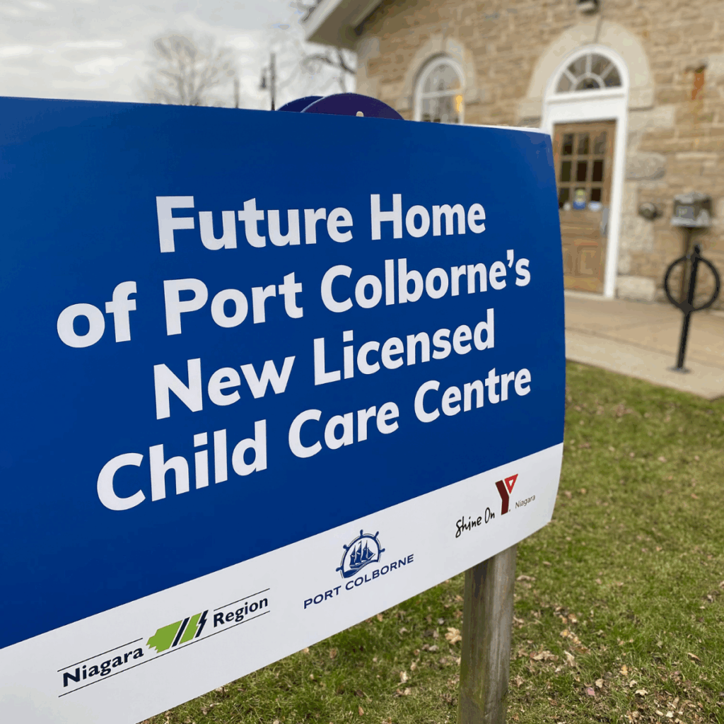 Closeup of Port Colborne Child Care Centre Sign