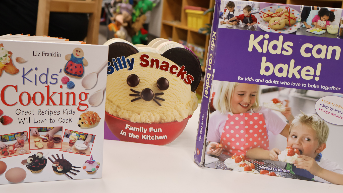 Close up photo of kid friendly cookbooks